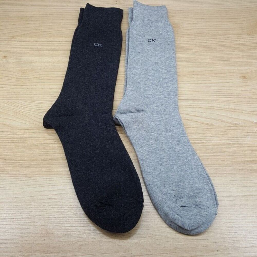CALVIN KLEIN Mens Dress Socks 2-Pack Gray Charcoal Solid Crew Logo